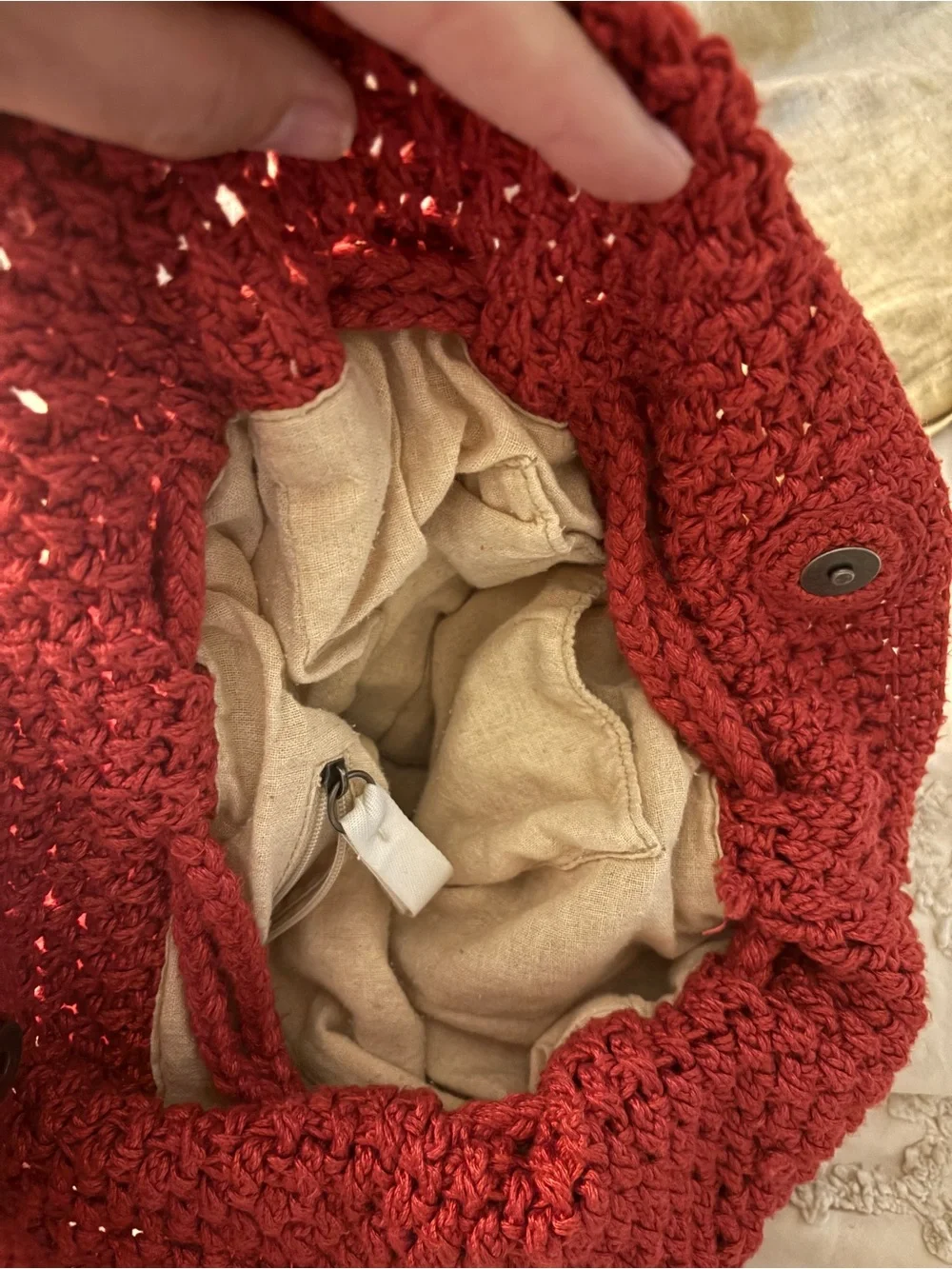 Boho Bag VTG Y2K Handmade Crochet Red Colorblock Shoulder Crossbody Happy & Free
